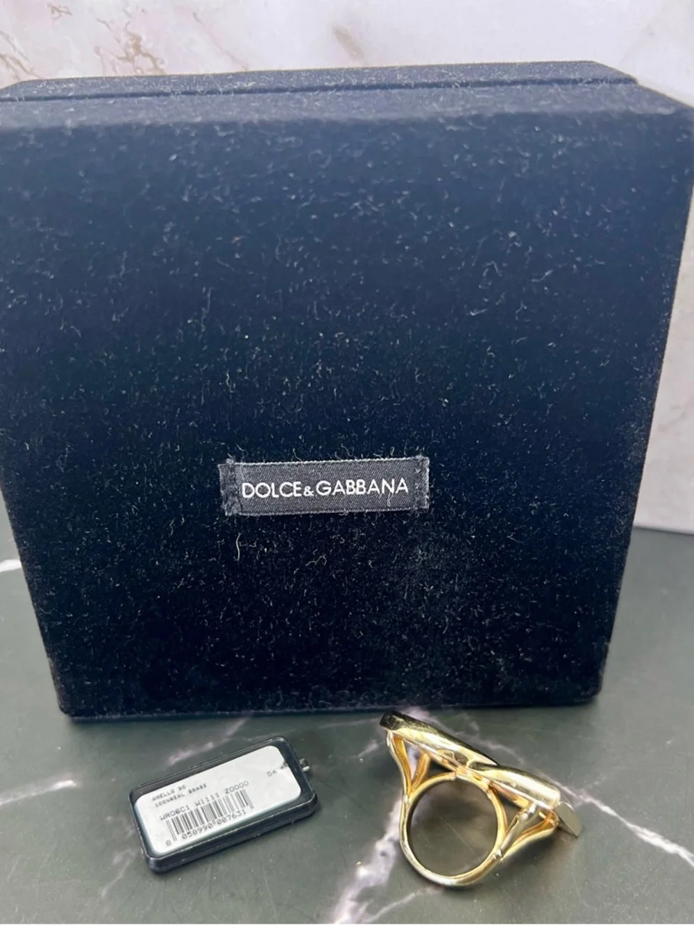 Dolce & Gabbana Brass logo-plaque Unisex ring GUC in Box - Picture 8 of 10